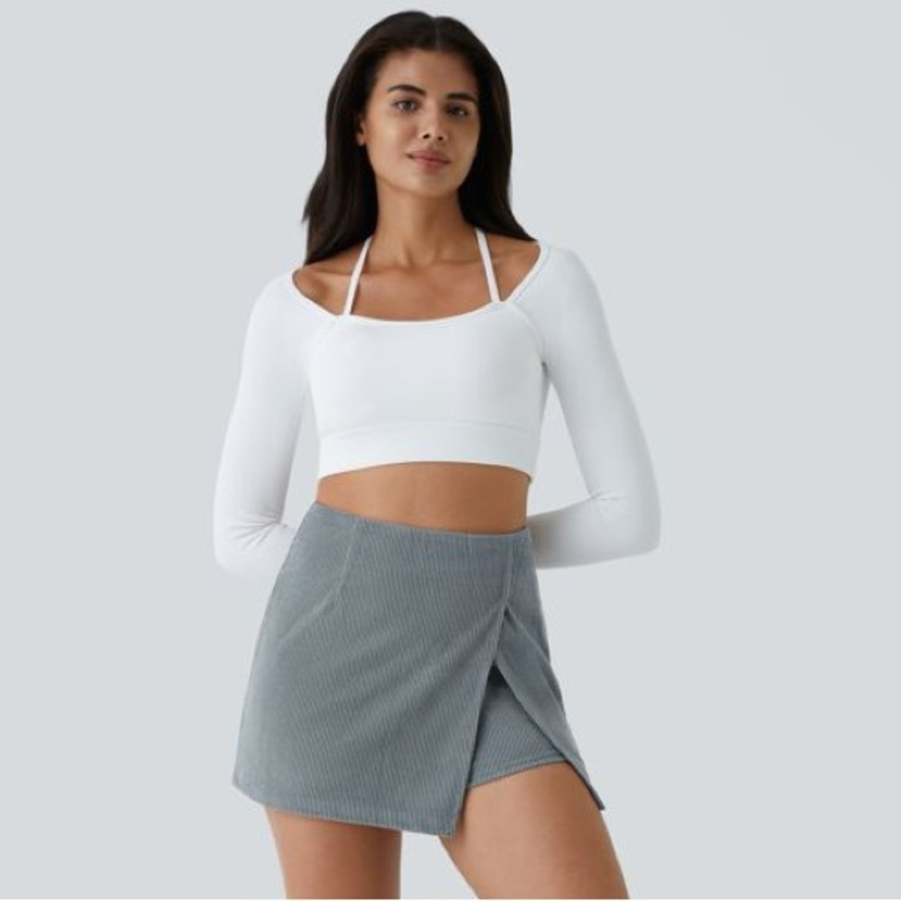 Halara High Waisted Back Zipper Split Hem 2-in-1 Corduroy Casual Skirt Sz Large